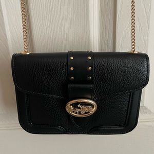 Coach Black Leather Georgie Crossbody With Rivets Mini Black Crossbody